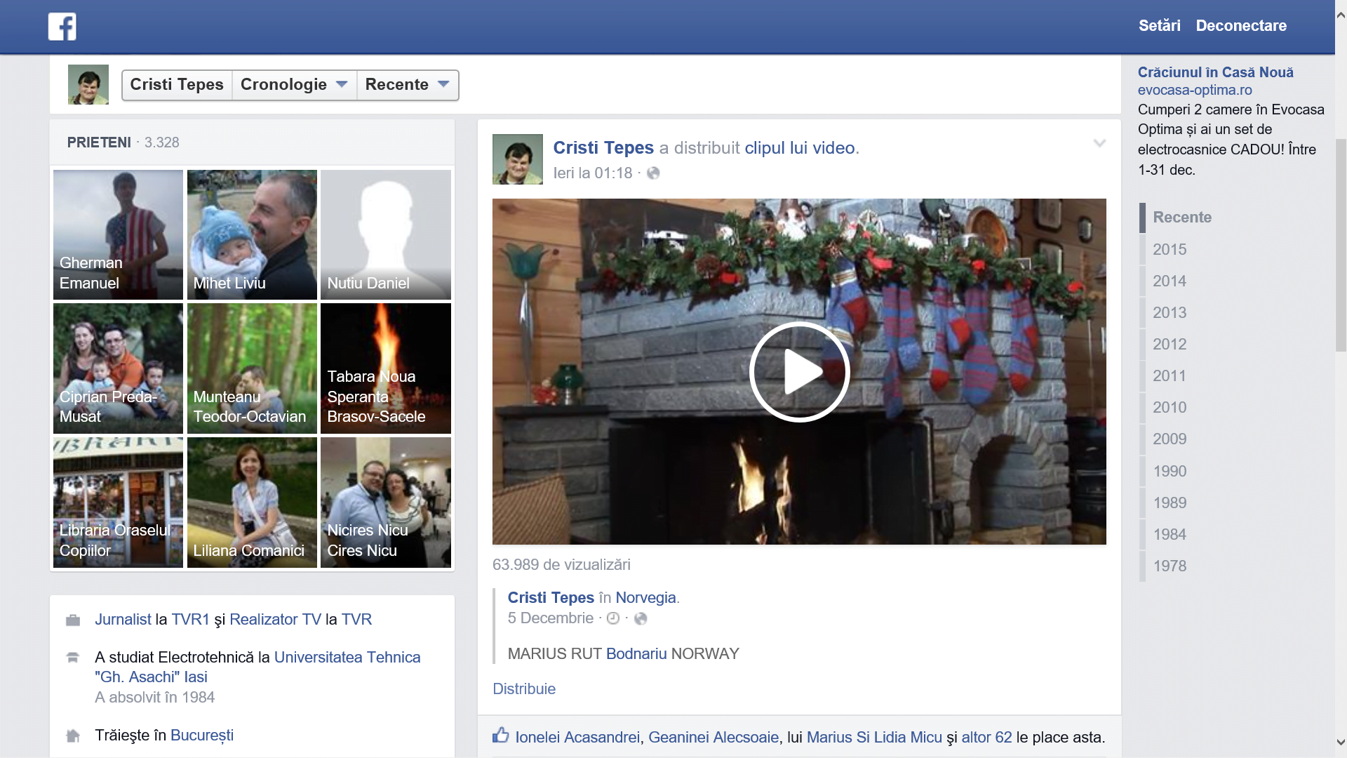 Ultima postare a lui Cristi Tepes pe pagina lui Facebook a fost ieri, sambata 12 decembrie 2015 la ora 1 si 18 minute noaptea