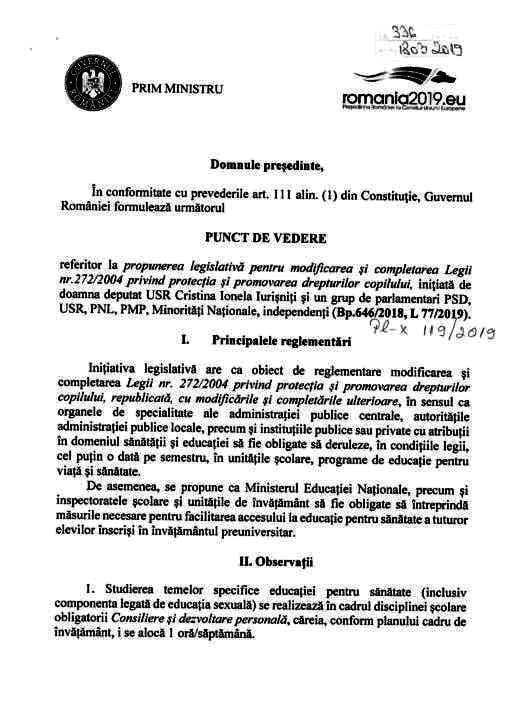 EDUCATIA SEXUALA IN SCOLI RESPINSA DE GUVERNUL VIORICA DANCILA IN MARTIE 2019 - PAGINA I EDUCATIA SEXUALA IN SCOLI RESPINSA DE GUVERNUL VIORICA DANCILA IN MARTIE 2019 - PAGINA I
