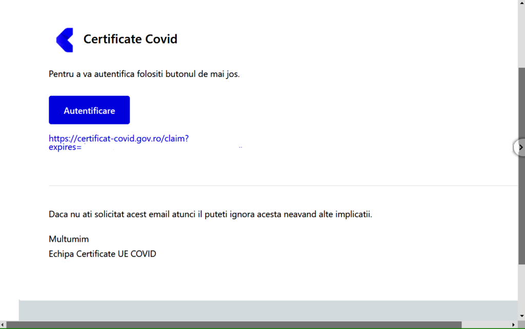 PRIMIRE LINK DE AUTENTIFICARE IN CASUTA POSTALA INBOX A ADRESEI E-MAIL