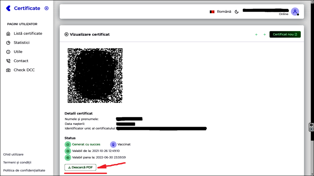 VERIFICAREA VALIDITATII SI AUTENTICITATII CERTIFICATULUI VERDE SE FACE SCANAND CODUL QR CU AJUTORUL APLICATIEI CHECK DCC