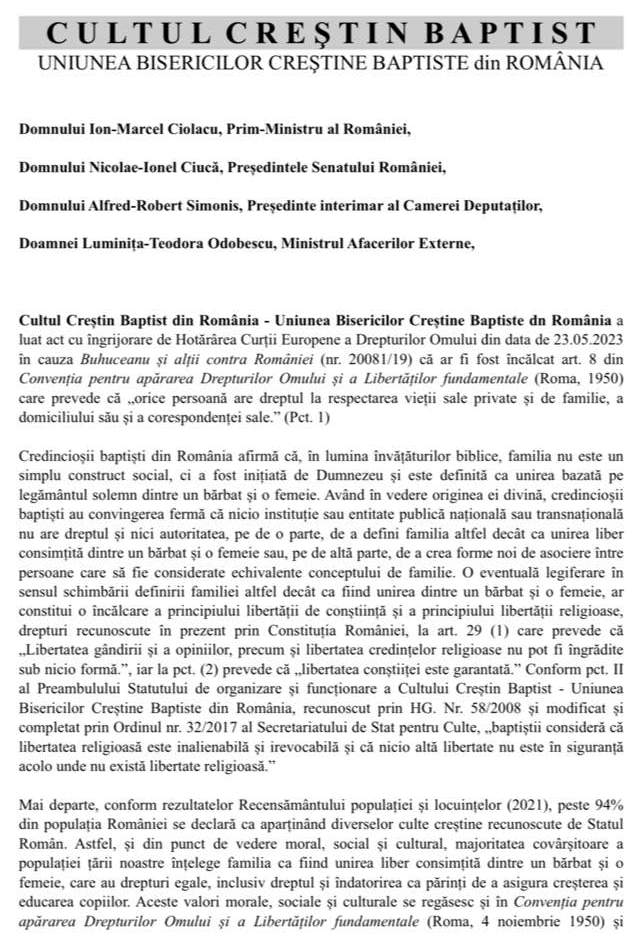 Biserica Baptista - Comunicat privind ingerinta CEDO in dreptul national al Romaniei (partea I) Biserica Baptista - Comunicat privind ingerinta CEDO in dreptul national al Romaniei (partea I)